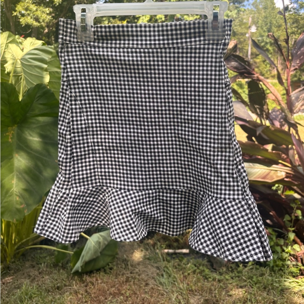 Black and White Gingham Ruffle Skirt